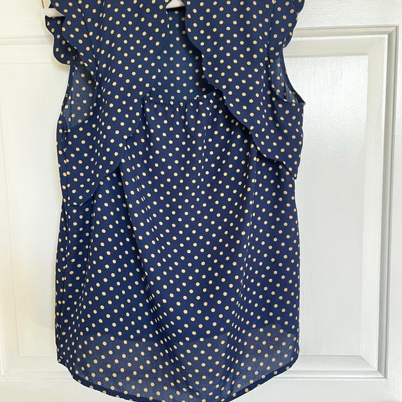 Paper Moon women's navy and yellow polka dot blouse with scalloped edges Size s - Picture 5 of 10